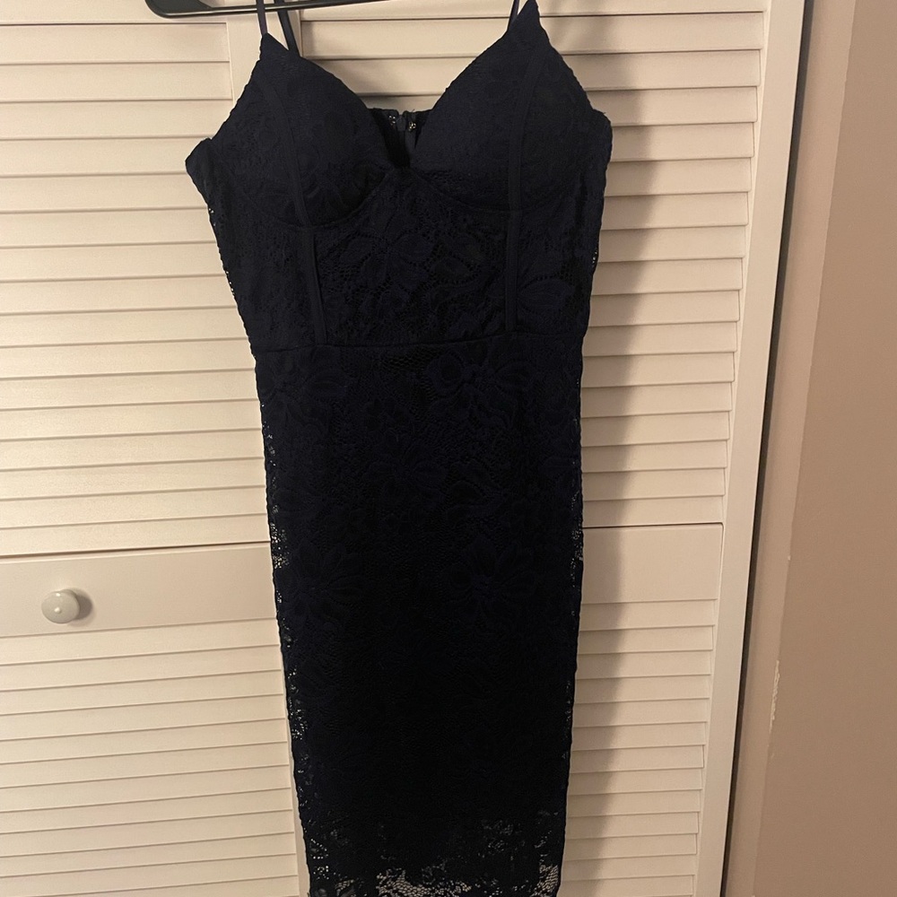 Navy blue, breast pads built in body con dress